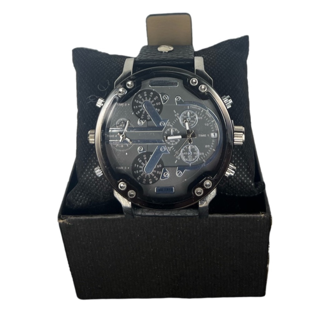 Mens Black Leather Band Big Dial Face Watch Casual Tactical Sport Wrist Bling 6